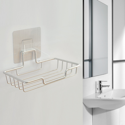 Jabonera autoadhesiva de acero, dispensador de esponja, accesorio de baño, soporte para jabonera montado en la pared