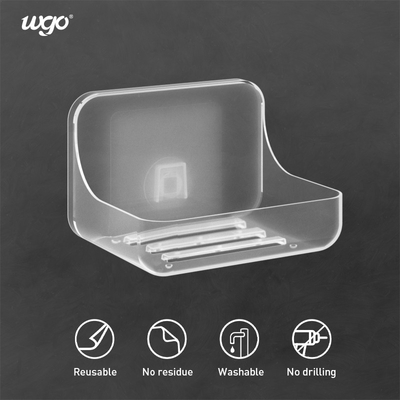 Ningún plástico transparente del contador de la ducha del plato del tenedor del jabón de baño del soporte de la pared del taladro