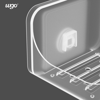 Plástico transparente auto-adhesivo del tenedor de la jabonera del cuarto de baño ninguna perforación