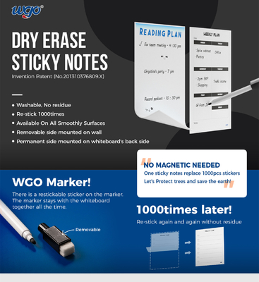 Ningún tablero seco lavable de papel auto-adhesivo del borrado del ODM de Whiteboard del residuo
